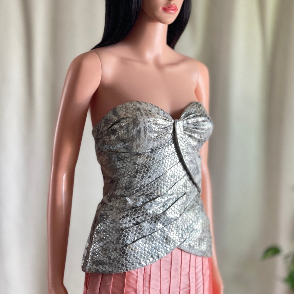 NWT Leifsdottir Silver Snakeskin Strapless Corset‎ Top Metallic Trashy McBling 6